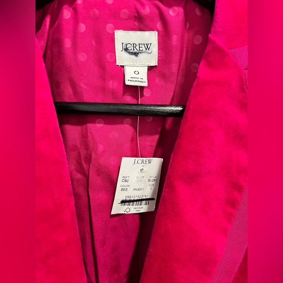 J.Crew Velvet One Button Blazer Brilliant Berry Size 0 BU281 $218 - Picture 9 of 10